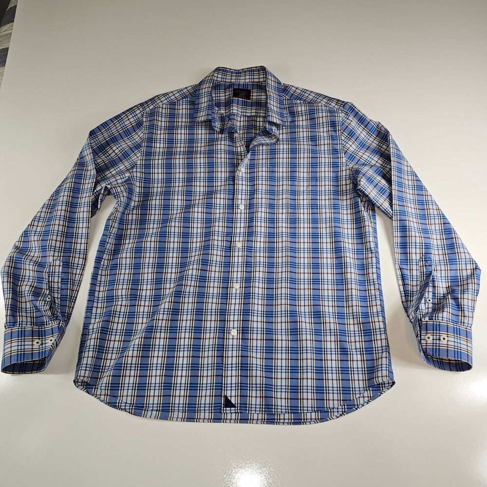 UNTUCKit Mens Ardanza WF Blue Plaid Wrinkle Free Cotton Button Down Shirt XL